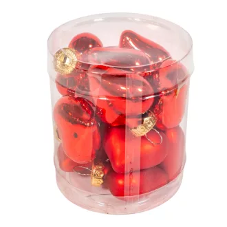 Üveg szív akasztós karácsony piros 4,5cm 12db-os