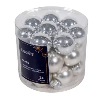 Üveg gömb akasztós ezüst 2,5cm 24db-os