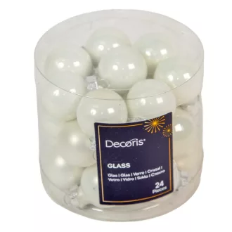 Üveggömb akasztós téli fehér 2,5cm 24db-os