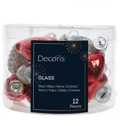 Üveg forma akasztós  piros-fehér 4cm 12db-os