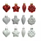 Üveg forma akasztós  piros-fehér 4cm 12db-os