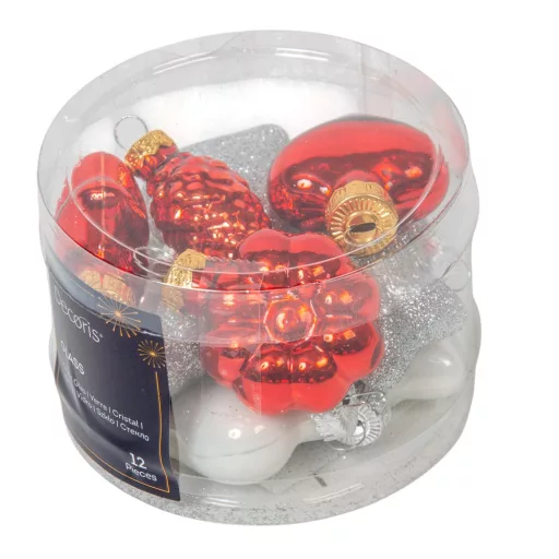 Üveg forma akasztós  piros-fehér 4cm 12db-os