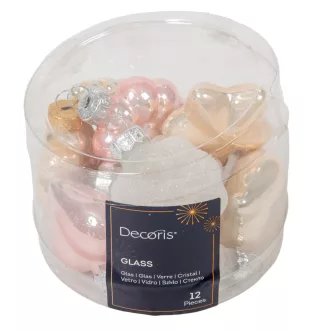   Üveg forma akasztós  rózsaszín-krém-fehér mix  4cm 12db-os