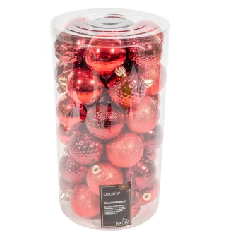 Műanyag gömb mintás mix karácsonyi piros 6cm 37db-os