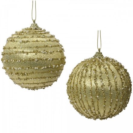 Glitteres vonalas habgömb világos arany 10cm