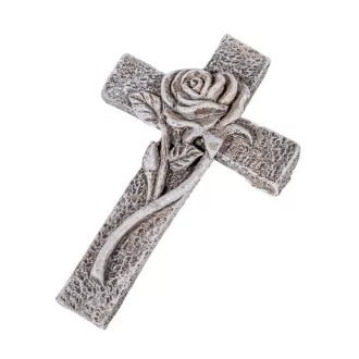 Kereszt rózsával poly 7,5x5cm