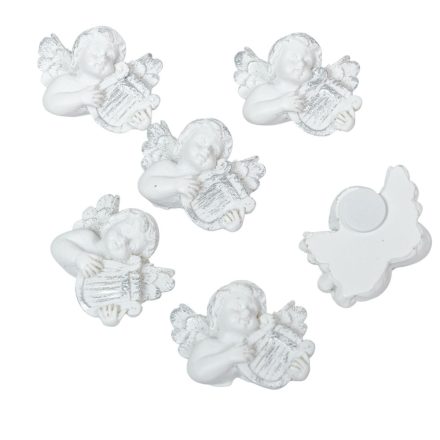 Angyal hárfával poly ezüst 3,2cm 6db-os