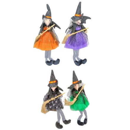 Halloween boszorkány seprűvel lógólábú M17cm
