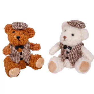 Maci ülő kockás mellényben textil M11cm