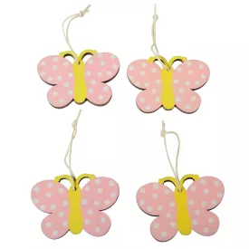 Fa lepke akasztós rózsaszín pöttyös 6cm 4db-os