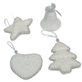 Textil akasztós karácsonyi dísz fehér-ezüst 7cm