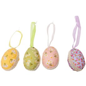 Húsvéti tojás textil bevonatú akasztós virágos 6cm