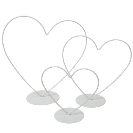 Fém szív talpas szett fehér M24-20-15cm 3db-os