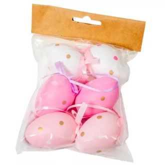   Húsvéti tojás műa rózsaszín/fehérér pöttyös 6cm 6db-os 