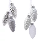 Üveg toboz fehér-ezüst 6cm 3db-os