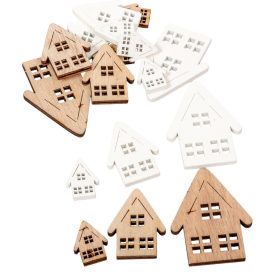 Házikó fa 3-5-7cm natúr-szürke-fehér 18db-os