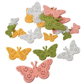 Fa pillangó fehér-sárga-zöld-pink 3,5-5,5-8cm 18db-os