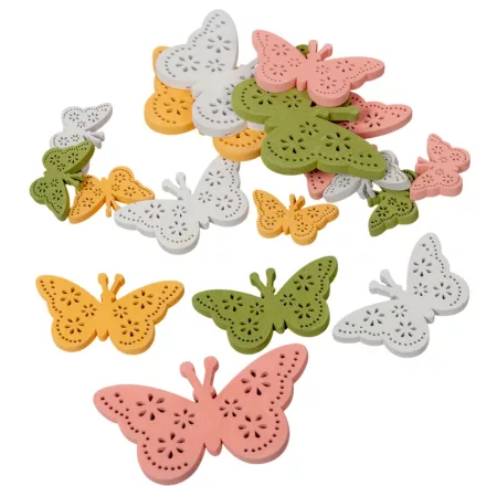 Fa pillangó fehér-sárga-zöld-pink 3,5-5,5-8cm 18db-os