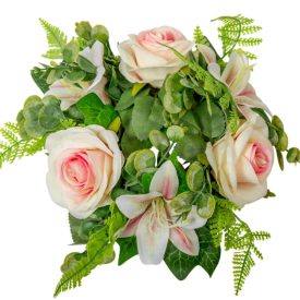 Rózsa,liliom koszorú krém-rózsaszín D22cm 16db/#