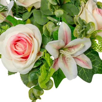 Rózsa,liliom koszorú krém-rózsaszín D22cm 16db/#