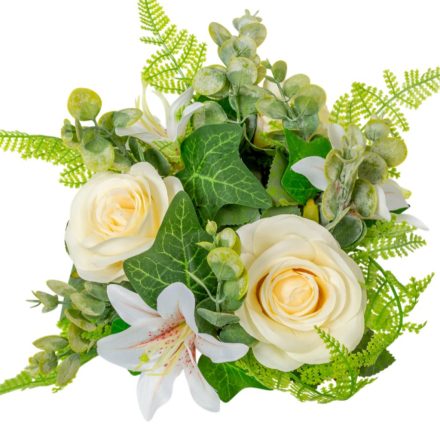 Rózsa,liliom koszorú krém D22cm 16db/#