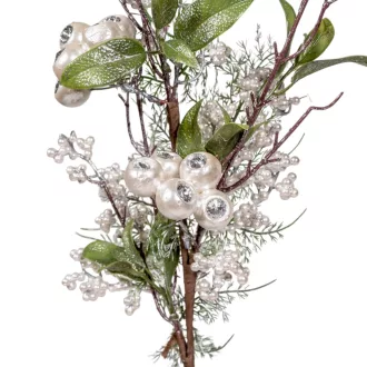Gyöngyház bogyós fenyő ág 68cm