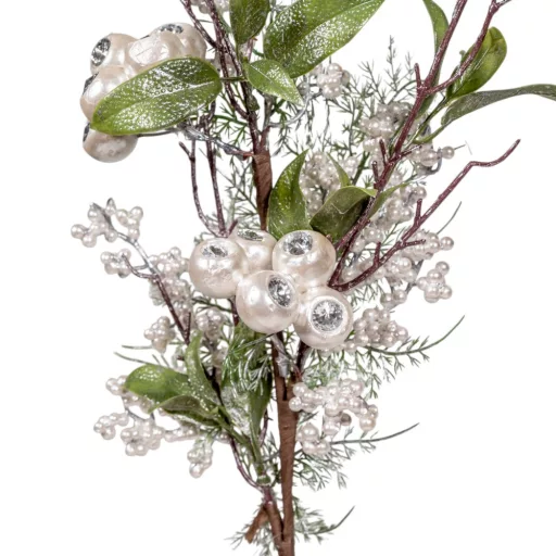 Gyöngyház bogyós fenyő ág 68cm