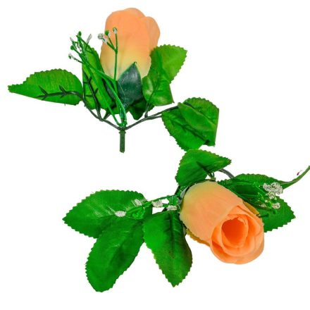 Rózsabimbó virágfej levelekkel világos lazac M10cm 24db/csom
