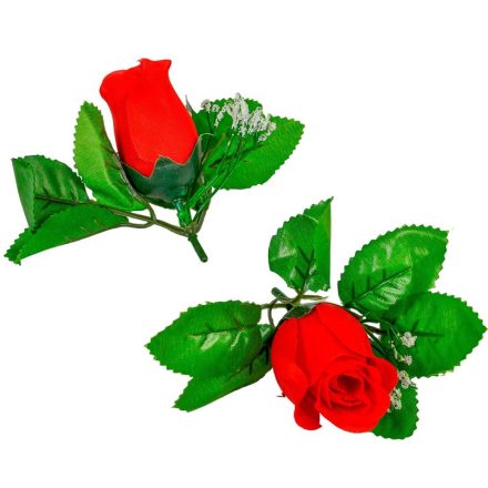 Rózsabimbó virágfej levelekkel piros M10cm 24db/csom