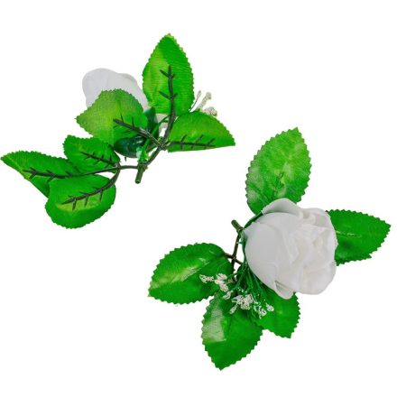 Rózsabimbó virágfej levelekkel fehér M10cm 24db/csom