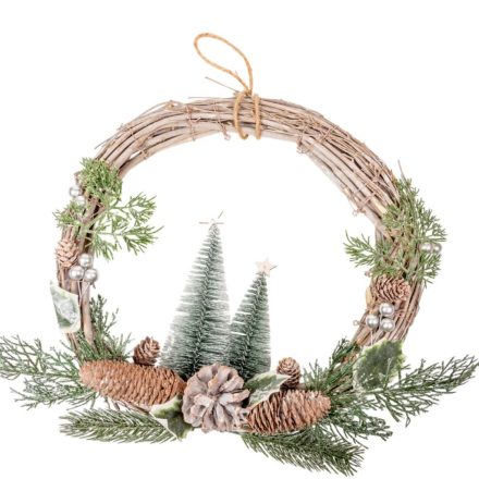 Adventi kopogtató fenyővel,tobozzal D38cm