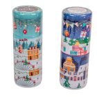 Doboz karácsonyi mintával henger 4 részes D8,5x22,5cm