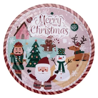 Tálca karácsonyi mintás fém D25,5cm