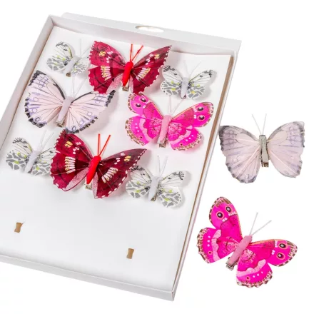 Pillangó csipeszes 5-8cm fehér-rszín-bordó mix 10db-os