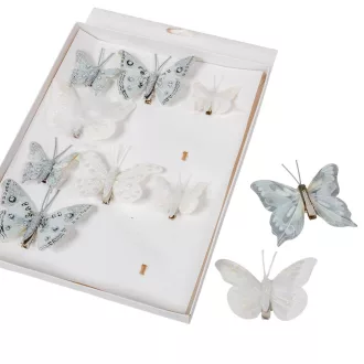 Pillangó csipeszes 5-8cm ezüst-fehér mix 10db-os