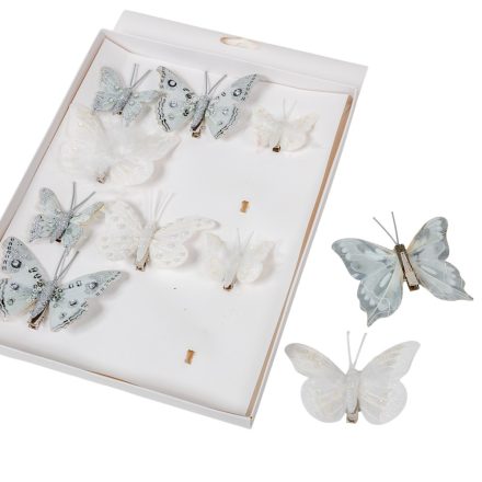 Pillangó csipeszes 5-8cm ezüst-fehér mix 10db-os