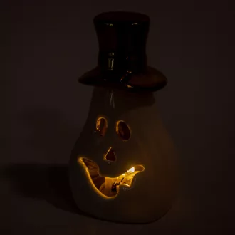 Porcelán tök LED-es arany kalappal M12,5cm
