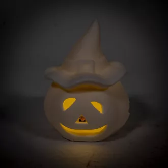 Halloween tök kalappal LED-es ker. fehér M9cm
