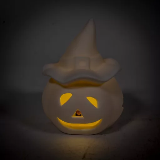 Halloween tök kalappal LED-es ker. fehér M9cm