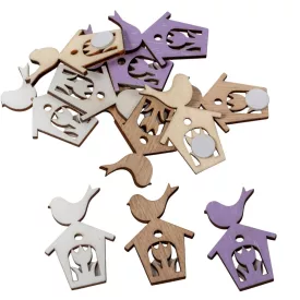 Madárház fa fehér-natúr-lila -os/csom