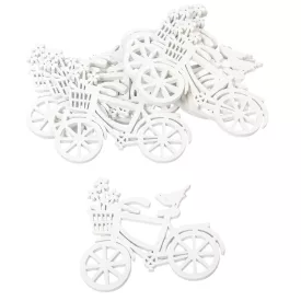 Bicikli virágos kosárral fa fehér 10cm 10db-os