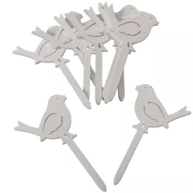 Madár pick fa fehér 10cm 10db-os