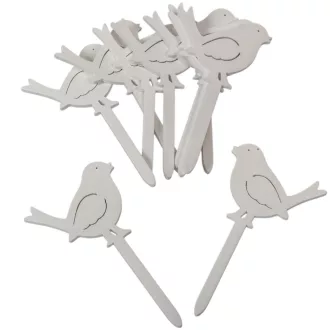 Madár pick fa fehér 10cm 10db-os