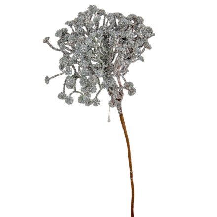 Mini virágos pick glitteres ezüst 30cm