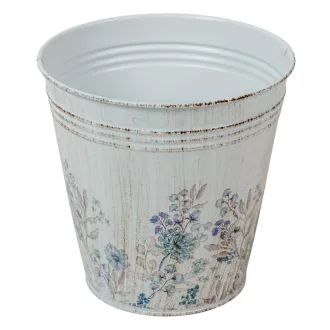 Fém kaspó virág mintás fehér-kék D15cm M15cm