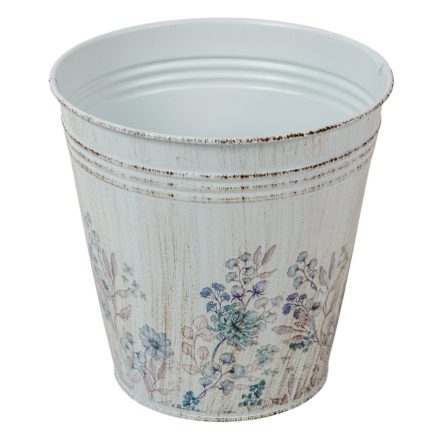 Fém kaspó virág mintás fehér-kék D15cm M15cm