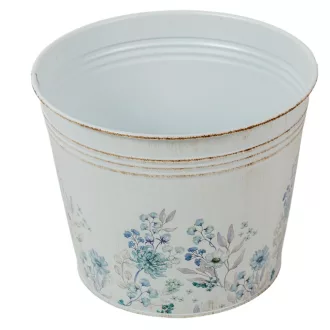 Fém kaspó virág mintás fehér-kék D17cm M14cm