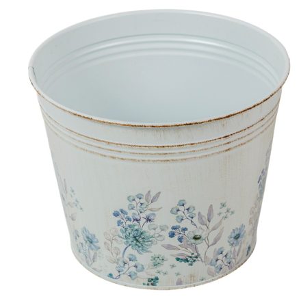 Fém kaspó virág mintás fehér-kék D17cm M14cm