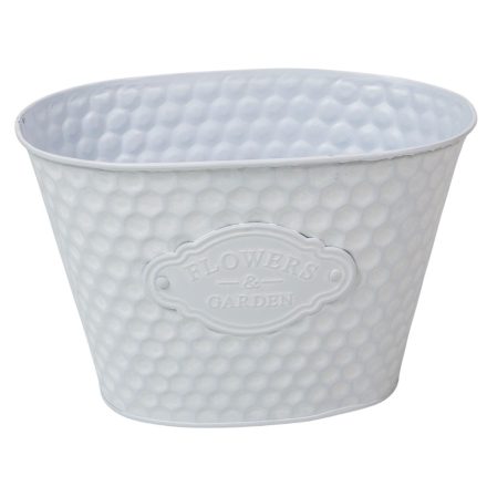 Kaspó fém ovális méhsejt mintás fehér M15,5x23x15cm 