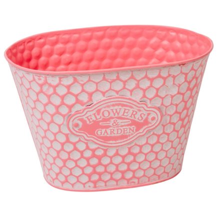 Kaspó fém ovális méhsejt mintás rózsaszín M15,5x23x15cm 